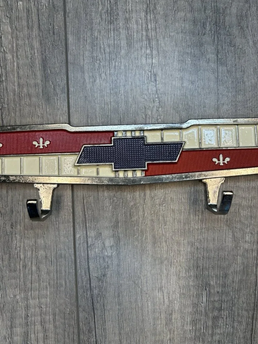 Vintage Chevrolet Chevy Hood Emblem Wall Hook Rack Metal GM Automotive Decor